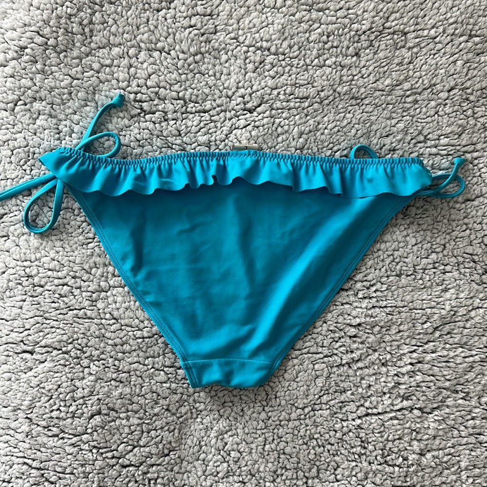 Hollister swim Ruffle back trim teal aqua blue bikini bottoms size Large.